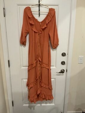 Free People Rust Ruffle-Front Maxi Dress
